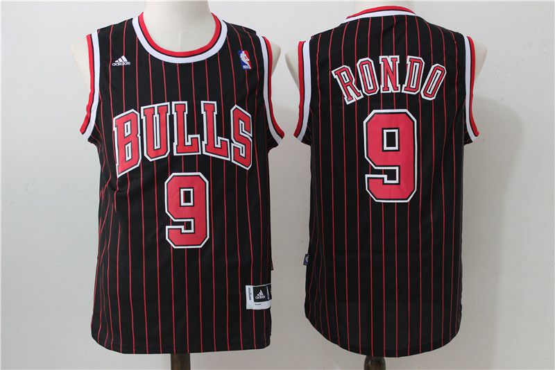 Men Chicago Bulls 9 Rondo Black red stripe Adidas NBA Jersey
